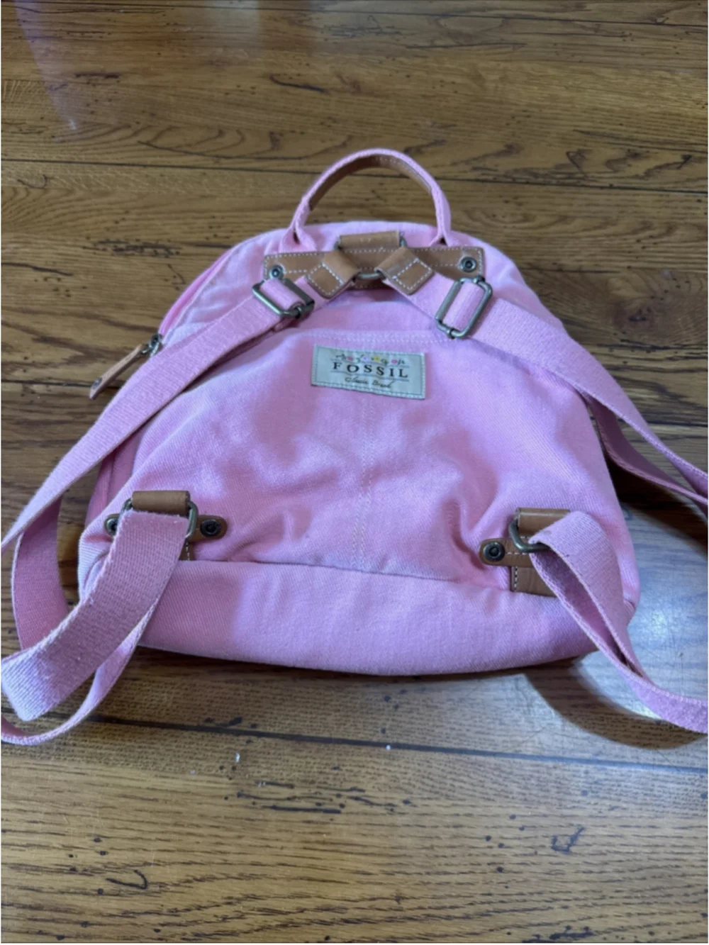 Fossil Pink Canvas Backpack Bag Dusty Pink Faded Rose Adjustable Strap Pockets